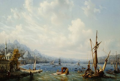 君士坦丁堡对面的博斯普鲁斯海峡上的船只，1846年 作者 奥古斯特·艾蒂安·弗朗索瓦·梅耶