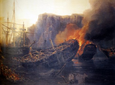 法语  纳瓦林战役之夜》，1827 年，纳瓦里诺战役之夜 作者 奥古斯特·艾蒂安·弗朗索瓦·梅耶