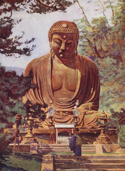 日本镰仓的大佛（彩色石版画） 作者 奥古斯特·杰拉丁（Auguste Gerardin）