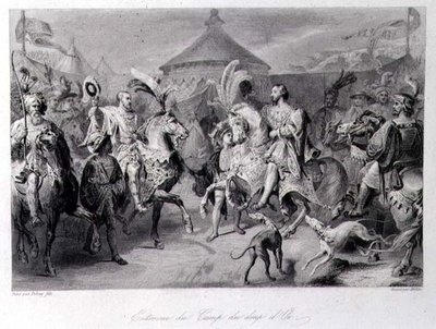 1520年6月24日在金布领域的会议，由米林刻制（雕刻）。 作者 Auguste Hyacinthe (after) Debay