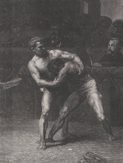 Lutteurs 摔跤手》，摘自《世界画报》，1875年5月22日。 作者 奥古斯特·朱丽叶（Auguste Joliet）