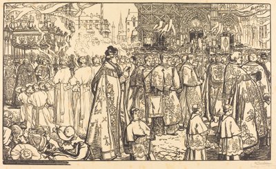 南特的基督圣体游行(Procession de la Fete Dieu a Nantes) 作者 奥古斯特·勒佩雷（Auguste Lepere）