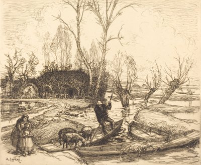 在被淹没的沼泽地--《牧羊人》 Au marais inonde - Le berger, 1911. 作者 奥古斯特·勒佩雷（Auguste Lepere）