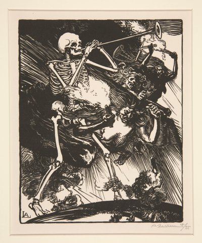 La Mort et les Passions vont fondre sur le Monde（《死亡与不和将降临大地》），选自《1914 年的战争》，第一辑，第 7 号。 作者 奥古斯特·勒佩雷（Auguste Lepere）