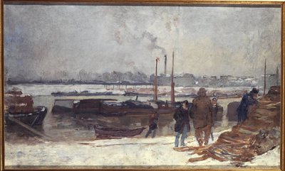 塞纳河，奥斯特里茨码头，雪景，约 1900 年（油画） 作者 奥古斯特·勒佩雷（Auguste Lepere）