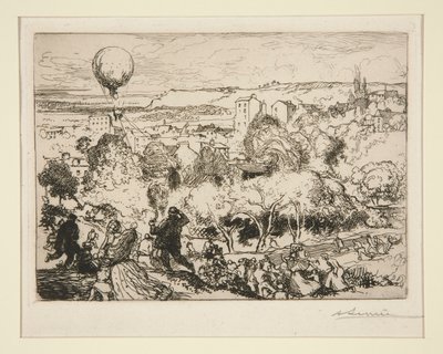 La ballon qui tombe, au Pr-Saint-Gervais（坠落的气球，在 Pre-Saint-Gervais） 作者 奥古斯特·勒佩雷（Auguste Lepere）