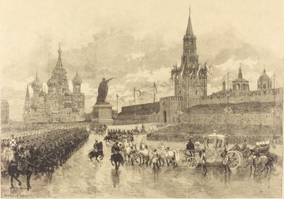 沙皇的加冕仪式。1883年，皇室游行队伍穿过皇家广场。 作者 奥古斯特·勒佩雷（Auguste Lepere）