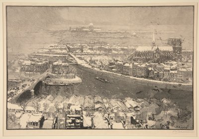 巴黎雪景，从圣热尔韦山顶俯瞰 作者 奥古斯特·勒佩雷（Auguste Lepere）
