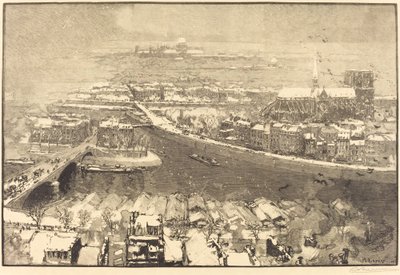 雪中的巴黎，从圣日耳曼看去 (Paris sous la neige, vu du haut de St.-Gervaais) 作者 奥古斯特·勒佩雷（Auguste Lepere）