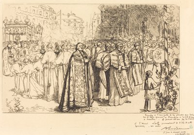 游行队伍返回南特大教堂（Rentree de la Procession a la Cathedral de Nantes）。 作者 奥古斯特·勒佩雷（Auguste Lepere）