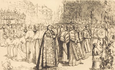返回南特大教堂的游行队伍 Rentree de la Procession a la Cathedral de Nantes, 190 作者 奥古斯特·勒佩雷（Auguste Lepere）