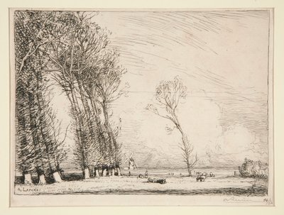 Rideau de peupliers (Vende) (Curtain of Poplars [Vendee]) (杨树帷幕[旺代]) 作者 奥古斯特·勒佩雷（Auguste Lepere）