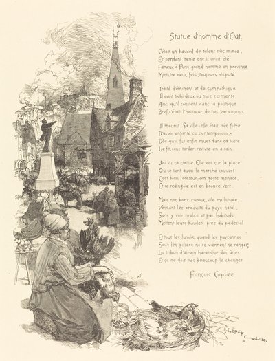 一个政治家的雕像，1886年出版。 作者 奥古斯特·勒佩雷（Auguste Lepere）