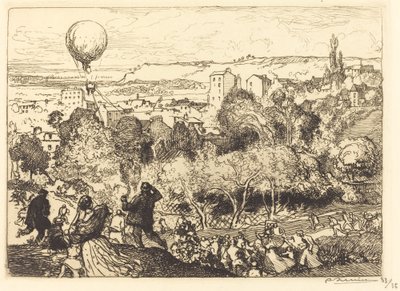 坠落的气球，在Pre-Saint-Gervais（Lebaloon qui tombe, au Pre-Saint-Gervais）。 作者 奥古斯特·勒佩雷（Auguste Lepere）