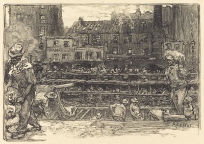 卸货，圣马丁运河 Les de déchargeurs de platre，圣马丁运河，1890。 作者 奥古斯特·勒佩雷（Auguste Lepere）