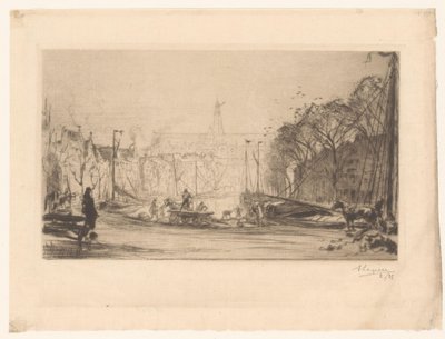 斯帕恩河和圣巴沃教堂景观 作者 Auguste Lepère（艺术家签名）
