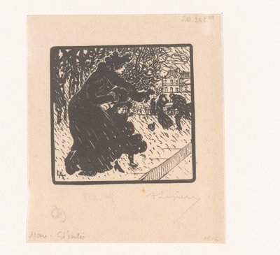 阵雨中的妇女和儿童 卢森堡吉布利斯 Mars Gibouulée（物体上的标题） 1894 年 1 月、2 月和 3 月（系列标题） Janvier, Février et Mars 1894（系列标题） 作者 Auguste Lepère（艺术家签名）