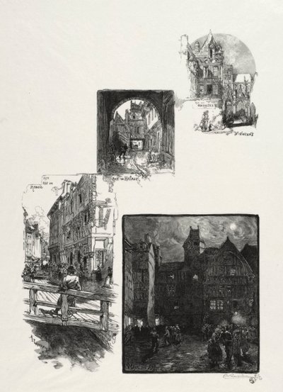 鲁昂（Rouen）插图：Charretes街，Halage街，Eau de Robec街，艺术广场，1896年。 作者 奥古斯特·路易斯·勒佩尔