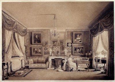杜伊勒里宫贝里公爵夫人的卧室。 Auguste Garneray (1785-1824) 的绘画 作者 奥古斯特·西蒙·加纳雷