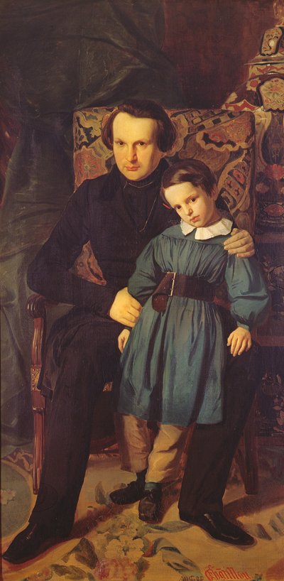 维克多·雨果（1802-85）和他的儿子弗朗索瓦·维克多，1836年 作者 奥古斯特·夏蒂永（Auguste de Chatillon）