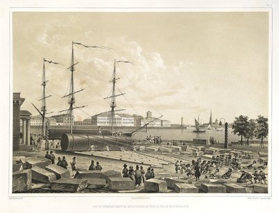 在金钟上卸下两根柱子来自：圣以撒大教堂的建造，1845年 作者 奥古斯特·德·蒙特费朗