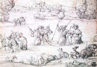 在雨中钓鱼，c1513-1553 作者 奥古斯丁·赫希沃格尔