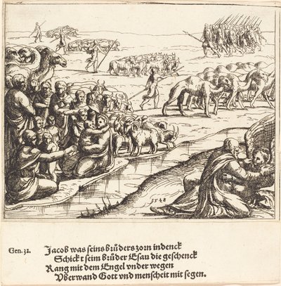 雅各布与天使的搏斗，1548年。 作者 奥古斯丁·赫希沃格尔