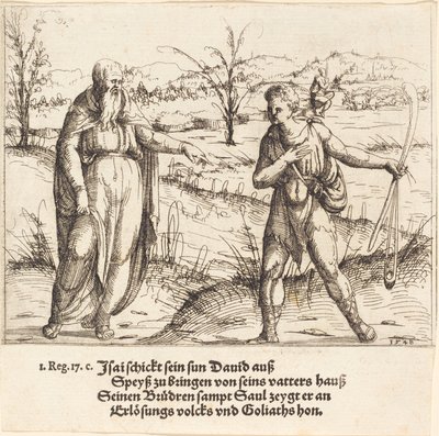 耶西将大卫送到他的兄弟和索尔那里，1548年。 作者 奥古斯丁·赫希沃格尔