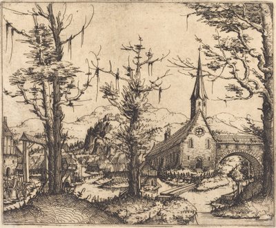 带有乡村教堂的风景，1545年。 作者 奥古斯丁·赫希沃格尔