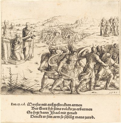 伸开双臂的摩西，1547年。 作者 奥古斯丁·赫希沃格尔