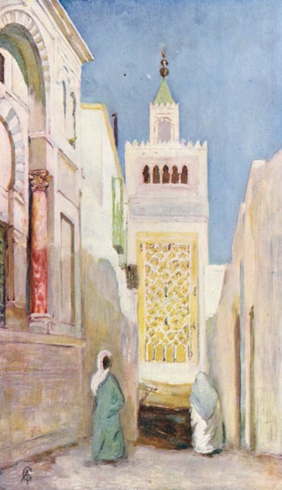 突尼斯的一条街道（彩色石版印刷） 作者 Augustine Fitzgerald