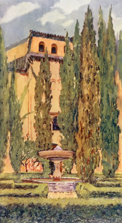 林达拉沙宫廷，阿尔罕布拉宫（彩色石版画） 作者 奥古斯丁·菲茨杰拉德