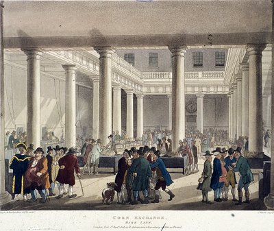 玉米交易所，伦敦，1808年 作者 奥古斯都·查尔斯·普金，托马斯·罗兰森
