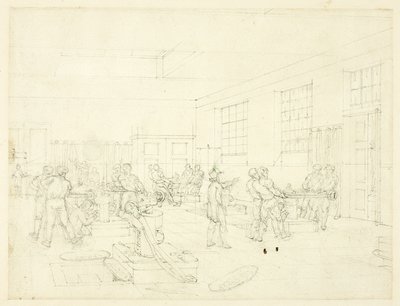 铸币厂研究，选自《伦敦微观世界》（正面）；庭院草图（背面） 作者 奥古斯都·查尔斯·普金