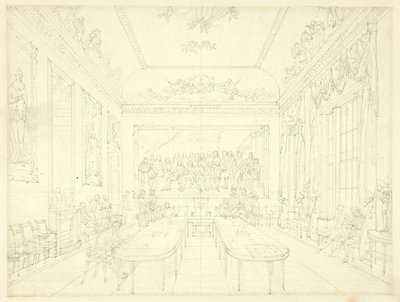 三一大厦研究，选自《伦敦微观世界》（正面）；排屋外墙建筑草图（背面） 作者 奥古斯都·查尔斯·普金