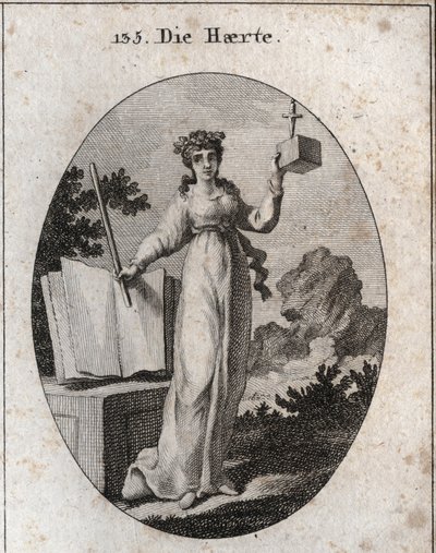 Allegory of severity crowned with an oak branch, attribute of strength. She relies on a book of laws and holds a rod of iron. The cube in which a dagger is slowing desires its closeness and its inflexibility. Engraving in “” Iconologie oder Ideen aus dem G 作者 奥地利学派