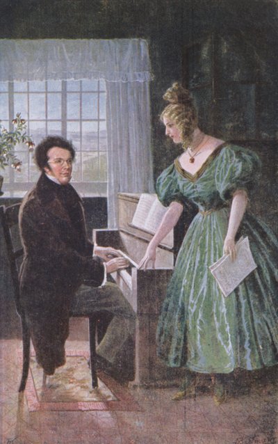 Franz Peter Schubert（1797-1828）弹钢琴，明信片c.1910 作者 奥地利学派