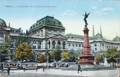 明信片描绘维也纳大学和Liebenberg纪念碑，c.1915 作者 奥地利学派