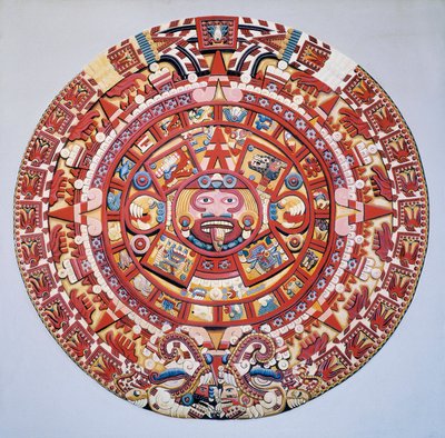 前哥伦布文明：阿兹特克日历（太阳之石）：代表阿兹特克日历和宇宙观的圆盘（Tonalpohualli）。 作者 阿兹台克人阿兹台克人
