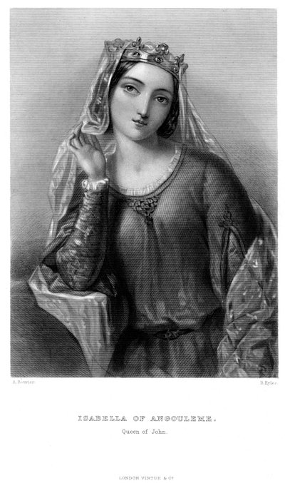国王安格莱姆（Angouleme）1187-1246的伊莎贝拉（Isabella），国王约翰国王。 作者 艾尔斯