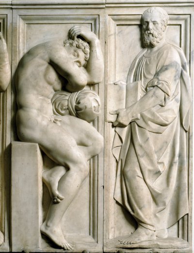 巴乔-班迪内利（1493-1560）的先知和伊格努多低位大理石浮雕 作者 Baccio Bandinelli