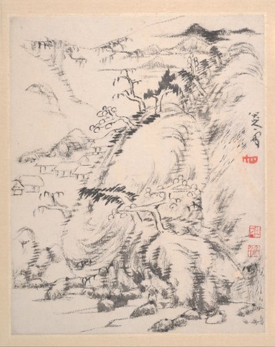 风景画册，日期为1699年。 作者 八大山人