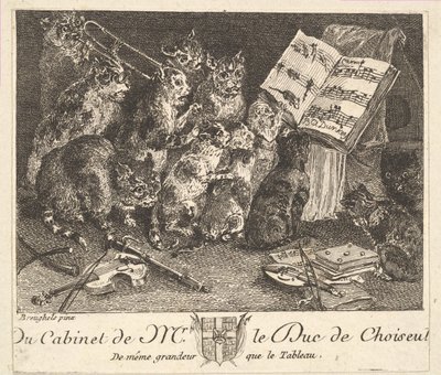 猫的音乐会，仿照舒瓦瑟尔公爵收藏的画作，1771年前。 作者 巴尔塔萨·安东·邓克