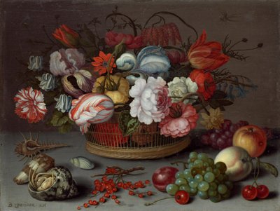 花篮，约1622年。 作者 Balthasar van der Ast