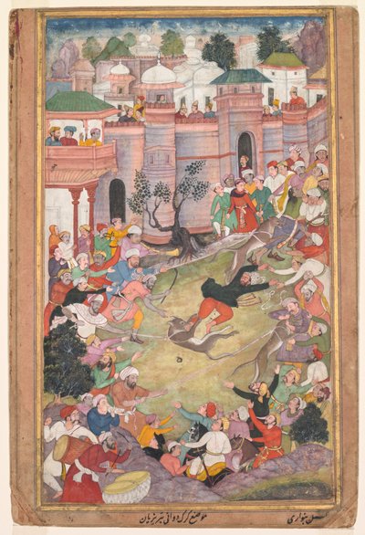 大不里士的跑狼游戏，摘自阿克巴之书（Akbar-nama） 作者 巴纳瓦里 1