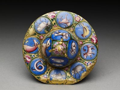 带有占星装饰的带盖碗，碟和勺，19世纪初 作者 巴基尔