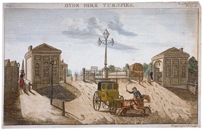 伦敦威斯敏斯特海德公园角岔道的景观，1792年。                                   作者 小巴拉克·朗马特