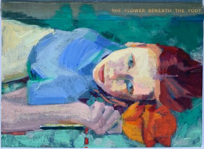 脚下的花，2022（古董亚麻书封面油画） 作者 芭芭拉·霍格维根（Barbara Hoogeweegen）