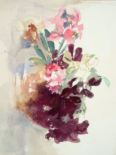 粉色和紫色的花（纸上水彩） 作者 芭芭拉·利·史密斯·博迪雄