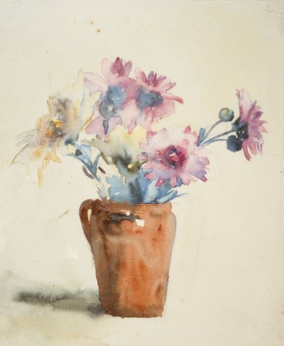 花瓶里的粉红色花朵（纸本水彩） 作者 芭芭拉·利·史密斯·博迪雄